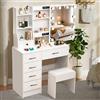 Teousev Toeletta da Trucco con Specchio Scorrevole e Sgabello, Scrivania Make Up Ampia con Luci Dimmerabili, Postazione Trucco con 6 Cassetti e 6 Ripiani, 36×80×131 cm, Bianco, J82756
