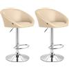 CLP Set 2X Sgabelli Imbottiti Lounge Miami in Similpelle - Coppia Sgabelli Bar Cucina Poltroncine con Schienale e Poggiapiedi, Colore:Panna