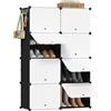 WOLTU Scarpiera da Ingresso, Porta Scarpe con 8 Scomparti, Scarpiera Modulare per 32 Paia di Scarpe, Contenitore per Scarpe con Porte, in Plastica e Metallo, Bianco + Nero, 35x35x45cm/Scomparto