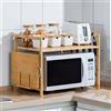 THINFAR Supporto per forno a microonde in bambù, regolabile per scaffali da cucina con 4 ganci (52 x 30 x 35 cm, singolo strato)