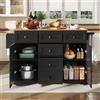BNUZ Isola da cucina, 90 x 150 cm, colore nero, multifunzione con venature del legno e grande spazio di archiviazione, mobile buffet, carrello da cucina per sala da pranzo
