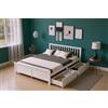 VIVCA Letto matrimoniale 140 x 200 cm, in legno, letto per ragazzi, letto per adulti, con cassetti per la conservazione, telaio in legno di pino, bianco