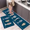 ANALTIRCE Set Di Tappeti Da Cucina Blu 2 Pezzi Con Passatoia - Tappeti E Tappetini Da Cucina Lavabili Antiscivolo Per Pesci Astratti 45*75+45*150cm