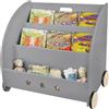 OHMG Libreria per bambini, con ruote, scaffale per libri e giocattoli, portaoggetti con 3 scomparti per camera da letto, sala giochi, metodo Montessori, bianco/grigio