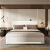 HYTKKBD Struttura Letto Matrimoniale, 140x190 cm, Letto Baule con LED RGB e Porte USB, Contenitore Idraulica, Letto alla Francese Rete a Doghe, Senza Materasso, Lino Beige