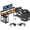 ODK Scrivania ad Angolo Reversibile Con 2 Prese e 2 Porte USB, ad L Con LED per Ufficio a Casa, Nero, 155×110cm
