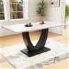 Moimhear Tavolo da pranzo e cucina moderno, struttura in metallo, design rettangolare in marmo, con gambe regolabili (140 x 75 x 75,5 cm, bianco con gambe nere)