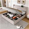 KUAKE Letto matrimoniale imbottito, 140 x 200, cassapanca USB tipo C, testiera, struttura in lino, letto per ragazzi (140 x 200 cm, bianco)