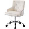 SEPNINE Sedia da Ufficio, Sedia da Scrivania con Braccioli e Rotelle, per Studio, Trucco, per camera da letto, Tessuto di Velluto Respirante, Regolabile in Altezza, Portante 135 kg, Bianco