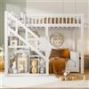 WOBOPCG Letto a soppalco per bambini, 90 x 200 cm, con ripostiglio e scala, bianco, legno massello, moderno, 2 persone (standard), Queen, Verniciata, Spazioso con armadi integrati