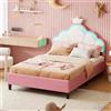 BPKADHY Letto singolo imbottito da 140 x 200 cm, letto per bambini con illuminazione LED, testiera regolabile in altezza a forma di fiore, letto matrimoniale giovanile con soppalco, in tessuto di velluto