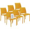 Tomaino - Sedia in Plastica Da Cucina - Set 6 Sedie Plastica Impilabili Con Braccioli Per Esterno e Interno - Sedie per Giardino, Soggiorno, Balcone o Bar - Gialla