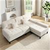 Luscriate Grande divano angolare a forma di L, 195 cm, divano letto modulare in ciniglia con chaise longue e poggiapiedi, extra largo per soggiorno, beige (Light beige)