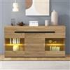 SUKY Credenza Soggiorno in Legno con LED, Mobile da Salotto con 3 Ante e 3 Cassetti, Madia Soggiorno Moderna con Ampio Spazio Interno, Arredamento Pratico per Soggiorno e Ingresso