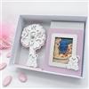 Ingrosso e Risparmio Set Regalo Orologio da Tavolo + Cornice Rosa con Orsetto Bianco - bomboniere Battesimo Originali