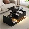 ModernLuxe Tavolinetto da Caffè Multifunzione con LED Nero Lucido, Tavolino Salotto Contenitore Moderno, Tavolo Sollevabile Soggiorno