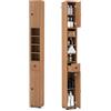 LIFEZEAL Colonna Bagno Salvaspazio in Legno, Mobiletto Multiuso con 2 Ante e 1 Cassetto e 5 ripiani Regolabili, 20x20x180cm, Armadio Angolare da Terra con Dispositivo Anti-Ribaltamento (naturale)