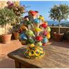 Mondocreazioni Pigna Decorativa in Ceramica Siciliana di Caltagirone, Dipinta a Mano, Multicolore con Base Decorata