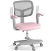 COSTWAY Sedia da Scrivania per Bambini 3-15 con Altezza Regolabile, Rosa | Sedia per Computer con Braccioli a Ribalta e Poggiapiedi, Portata 150 kg, Poltrona Ergonomica in Rete per Cameretta e Studio
