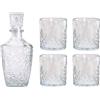 MA MAISON Set Bottiglia con Tappo e 4 Bicchieri - Adatto per Whisky, Scotch, Gin, Brandy, Amari e Liquori - in Vetro con Rilievo Decorativo
