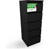 CDF Cassettiera 5 Cassetti in Laminato Senza Maniglie Mobiletto da Camera, Letto o Soggiorno Mobile Moderno Cassettiera Mobiletto con Cassetti Armadio Cameretta Nero 40x45x111 cm