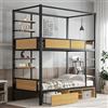 Kebnor letto a castello in ferro e MDF, doppio ripiano, ringhiere e scale stabili, spazio sotto, tenda montabile, nero e naturale