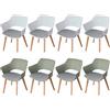 HJhomeheart Set di 8 Sedie da Pranzo, Gambe in Legno Massello, Sedie da Ufficio con braccioli, Sedie in Tessuto, Bianco+Verde