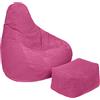 Loft 25 Poltrona a sacco per adulti, con schienale alto, in tessuto di velluto a coste, per interni, soggiorno, gioco, fodera interna, design ergonomico (pouf + poggiapiedi, rosa)