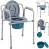 BAKAJI Sedia da Toilette Comoda con Secchio Rimovibile e Coperchio, Ausilio WC Altezza Regolabile 63,5 - 78,5 cm con Struttura in Metallo, Ideale per Anziani, Disabili, Persone con Mobilità Ridotta