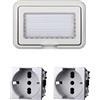 A2ZWORLD Kit Placca Scatola 504 Premontato IP55, 4 Moduli 2 Prese Schuko P40 Universale 10/16A, Compatibile Con Bticino Living, Colore Grigio, Placca Stagna Idrobox Incasso Da Esterno