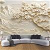 ANALTIRCE Carta Da Parati 3D Effetto, Moda XXL Design Piante Classiche Fiori Bianchi Fotomurali in TNT Rilievo Montagne Fotomurale Beige Moderna Decorazione da Parete per Camera da Letto Soggiorno 430×300cm
