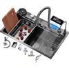 SZKTHD Lavello Da Cucina Multifunzione Nero Lavello In Acciaio Inox Con Rubinetto A Cascata 75/80/85/90 Cm Accessori Completi(80x45x22cm)