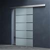 Mai & Mai Porta Scorrevole in Vetro 90x215cm, Porta Scorrevole in Vetro Satinato 8mm in 5 Strisce con Binario e Maniglia Rotonda, Distanza dal Muro 25mm, Amalfi TS11H-900