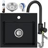 empiria SINK QUALITY Sink Quality - Lavello nero con rubinetto, 45 x 42 cm, con rubinetto, sifone e impregnazione, set completo di lavello da incasso in granito, lavello per sottolavello a partire da 45 cm