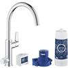 GROHE Blue Pure BauCurve Starter Kit con Rubinetto Filtro Acqua, Bocca a Curva, Filtro Carboni Attivi, Canali Acqua Separati, Cromo, 30385000