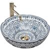 Rea - Lavabo Da Appoggio Vivien Lavandino Bagno 425 X 425 X 150 mm Ceramica (Bianco/Blu)