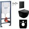 Lavita GROHE Elemento a parete Solido + WC sospeso Sinto Nero Senza brida + Sedile WC con chiusura ammortizzata Pulsante nero Set completo Cassetta di scarico incassata WC Set completo WC