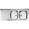 Linea Azzurra Lavello Cucina 2 Vasche in Acciaio Inox e gocciolatoio per lavello. Lavabo Cucina Satinato F3 Standard con Piletta Manuale e Guarnizione Premontata 120x50x120cm Made In Italy