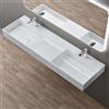 doporro Lavabo doppio Sospeso Lavabo da Appoggio Rettangolare in Marmo Resina Bianco Lucido, Vasca Doppia 160x48x13 cm con 2 Fori Rubinetto e Piletta Scarico, Colossum12