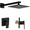 Heable Set rubinetto doccia nero opaco, kit di finiture per doccia a funzione singola con valvola ruvida, sistema di soffione doccia quadrato incluso braccio doccia extra lungo per bagno