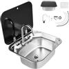 ROGONPDK RV - Set di lavello da campeggio, singola, per roulotte, in acciaio inox, con chiusura lampo, con rubinetto e 3 tubi, per camper, piccole cucine