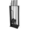 ADGO Set da Camino di Attrezzi da Caminetto Fireplace Grill 5 pezzi: Stand, Poker, Spatola, Spazzola, Pinze, Acciaio Inossidabile Forgiato Metallo Moderno, Laccato Nero