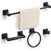 bluebyrne Set di accessori da bagno nero opaco da 4 pezzi, in acciaio inossidabile, da parete, include barra portasciugamani da 40 cm, anello per asciugamani, ganci per asciugamani, porta carta igienica