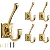 CABDM Confezione da 5 ganci decorativi resistenti per appendere accappatoi, doppi ganci appendiabiti in ottone lucido, montaggio a parete con viti per chiavi, asciugamani, borse, tazze, cappelli