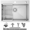 Sofetiy SUS 304 - Lavello da cucina da 60 x 45 cm, moderno lavello da incasso, rettangolare, in acciaio inox, per sottolavelli a partire da 60 cm, con 2 fori per rubinetto e sifone