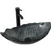 YU YUSING Lavabo da Appoggio in Vetro, Lavabo da Bagno, Lavandino con Rubinetto, per Bagno, Cucina, Ospiti, WC, Moderno Grigio Argento, Lavandino a Forma di Foglia, 56 x 34 x 17 cm