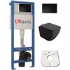 Lavita Domino Lavita - Elemento da parete con piastra di pressione + WC da parete Lino nero senza bordo + sedile WC con abbassamento automatico soft close (piastra di pressione OB) WC completo