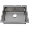 Respekta Chicago Lavello in acciaio inox/Lavello da incasso a 1 vasca da 60 x 50 cm/Lavello in acciaio inox adatto per basi da 50 cm di larghezza