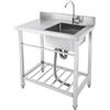 OUKANING Lavabo in acciaio inox per esterni, 80 x 55 x 84 cm, autoportante, con rubinetto a 360°, resistente agli spruzzi, resistente all'umidità, eccellente drenaggio (lavello: destra)