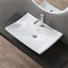 doporro Lavabo Sospeso o da Appoggio in Ceramica Bianco Lucido, Lavandino Bagno Moderno con Foro Rubinetto e Effetto Loto 60,5x44x18 cm Brüssel709